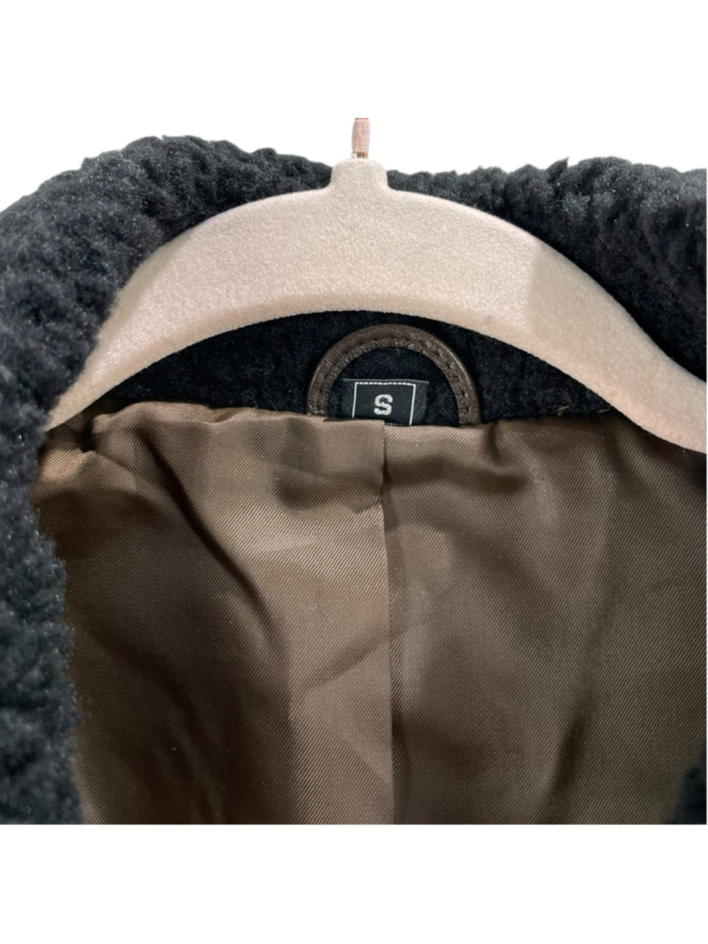 90s Vintage Toyko Fur Dark Brown Genuine Leather and Shearling Trim Peacoat S - Picture 4 of 10